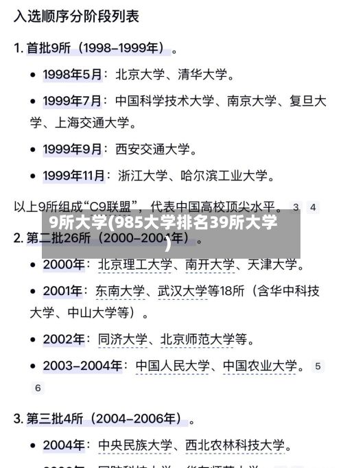 9所大学(985大学排名39所大学)