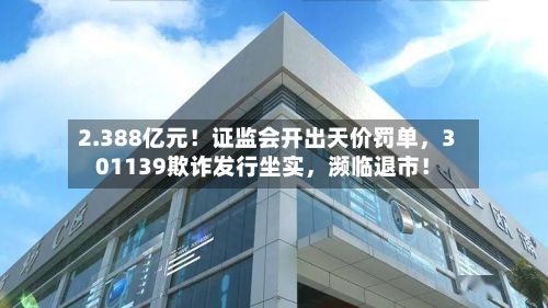 2.388亿元！证监会开出天价罚单，301139欺诈发行坐实，濒临退市！