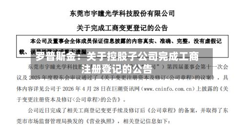 罗普斯金:关于控股子公司完成工商注册登记的公告