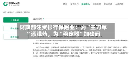 财政部注资银行保险业：为“主力军	”添弹药，为“稳定器”加砝码-第3张图片