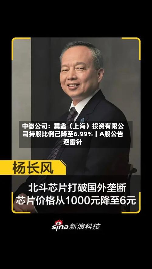 中微公司：巽鑫（上海）投资有限公司持股比例已降至6.99%丨A股公告避雷针