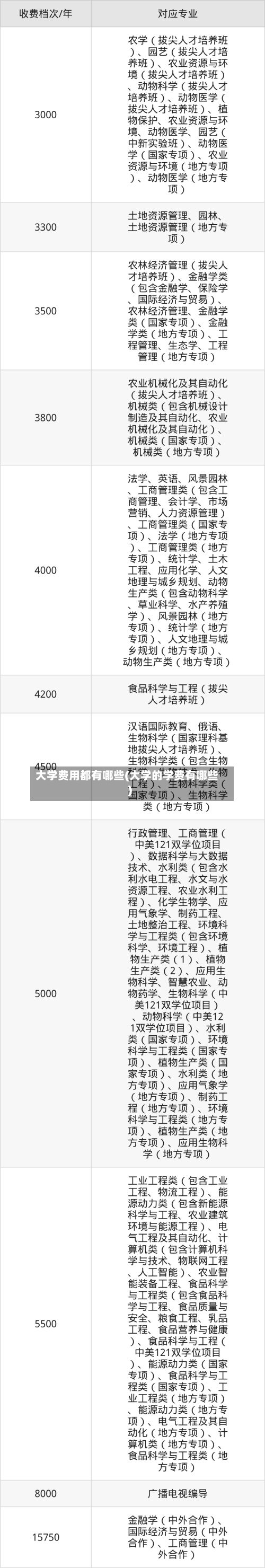 大学费用都有哪些(大学的学费有哪些)